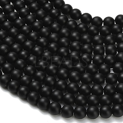 Natural Black Onyx(Dyed & Heated) Beads Strands G-Z024-01B-6mm-1