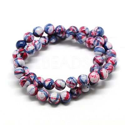 Dyed Round Synthetic Gemstone Ocean White Jade Beads Strands G-F085-8mm-01-1