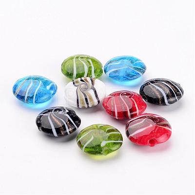 Mixed Color Flat Round Handmade Gold Sand Lampwork Beads X-DT338J-1