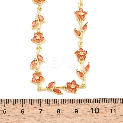 Brass Pave Cubic Zirconia Flower Link Chain Necklaces KK-CBA4547-18G-09-1
