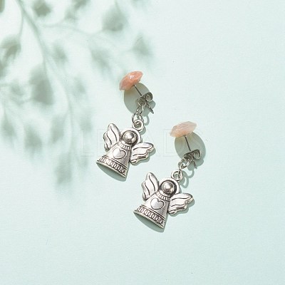 Natural Gemstone Half Round with Alloy Fairy Front Back Stud Earrings EJEW-JE04947-1