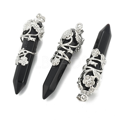 Natural Dyed & Heated Black Agate Pointed Pendants G-O164-02-P04-1