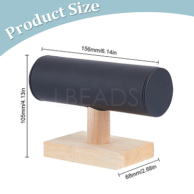 T-Shaped Bar PU Leather Bracelet Display Stands with Wooden Base AJEW-WH0471-127A-1