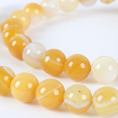 Natural Striped Agate/Banded Agate Round Bead Strands G-E233-14-1