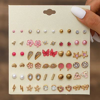 30Pairs Alloy & Plastic Imitation Pearl & Rhinestone Stud Earring Sets WGF62EF-04-1