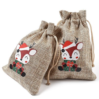 30Pcs 15 Styles Christmas Printed Jute Cloth Storage Pouches ABAG-YW0001-10-1