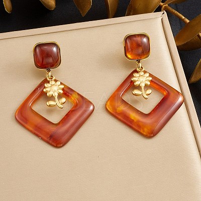 304 Stainless Steel & Resin Stud Dangle Earrings for Women SA-CBA717A-01G-05-1
