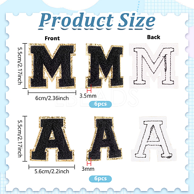 12Pcs 2 Styles Polyester Embroider Thread Iron on/Sew On Patches PATC-FG0003-66B-1