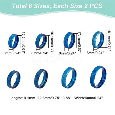16Pcs 8 Size 201 Stainless Steel Textured Plain Band Rings Set for Women RJEW-UN0002-77BL-1