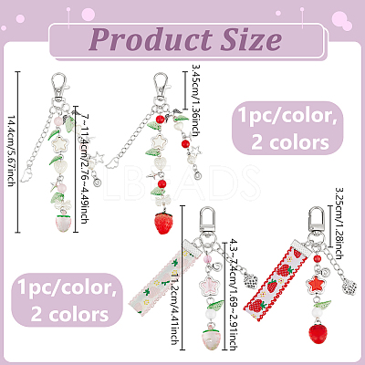 4Pcs 4 Colors Strawberry Pendant Decorations HJEW-PH0001-98-1