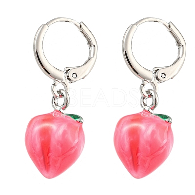 Fuchsia Peach Glass Dangle Leverback Earrings EJEW-P260-01P-1