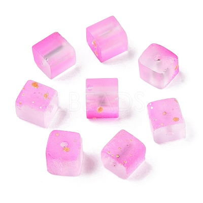 Frosted Glass Beads with Golden Glitter Powder LS-DGLA-NH001-8mm-01H-1