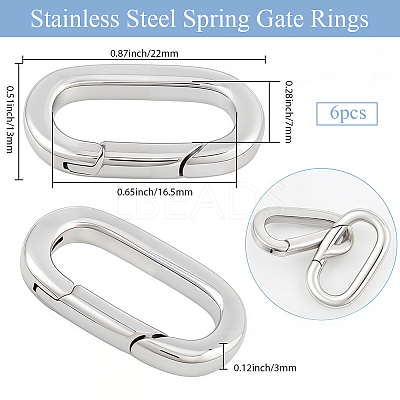 6Pcs Stainless Steel Spring Gate Rings STAS-BBC0008-34C-1