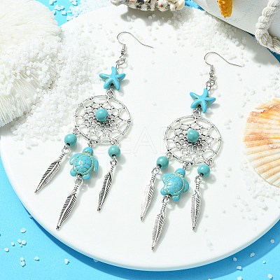 Web with Feather Alloy Chandelier Earrings EJEW-JE05464-01-1