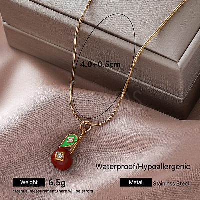 Vintage Retro 304 Stainless Steel Enamel Cherry Pendant Necklaces for Women TT8983-2-1