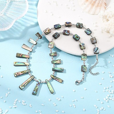 Natural Paua Shell Rectangle Trapezoid Graduated Beaded Necklaces NJEW-JN06353-1