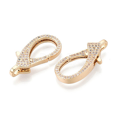 Brass Pave Clear Cubic Zirconia Lobster Claw Clasps KK-T075-77G-1
