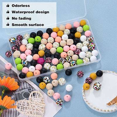 89Pcs Colorful Pattern Printed Silicone Beads Sets SIL-SZ0002-54E-1