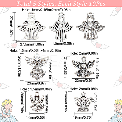 50Pcs 5 Style Tibetan Style Alloy Pendants PALLOY-SC0004-07-1