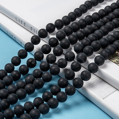 Dyed & Heated Natural Black Agate Bead Strands G-H056-8mm-1