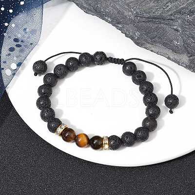 Natural Lava Rock & Tiger Eye Braided Bead Bracelets BJEW-JB09729-01-1