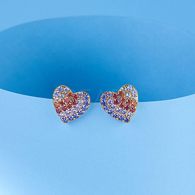 Heart Rhodium Plated 925 Sterling Silver Stud Earrings STER-M116-04P-1