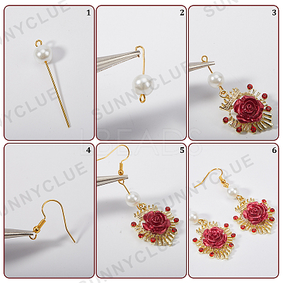 DIY Red Gothic Rose Flower Alloy Earring Making Kit DIY-SC0024-35-1