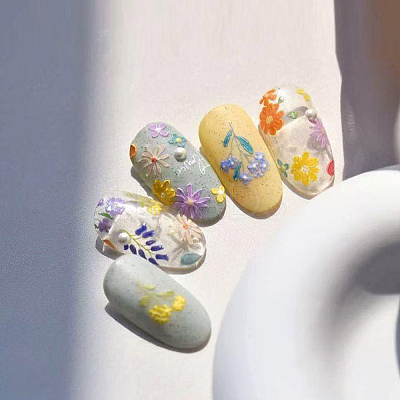 4Pcs 4 Styles Flower Pattern Self Adhesive PET Nail Art Stickers Decals MRMJ-SP0001-19-1