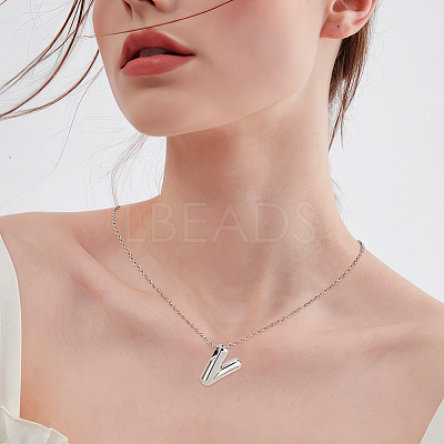 1pc Brass Chain with Alloy Letter Pendants Necklaces NJEW-LP0001-41V-P-1