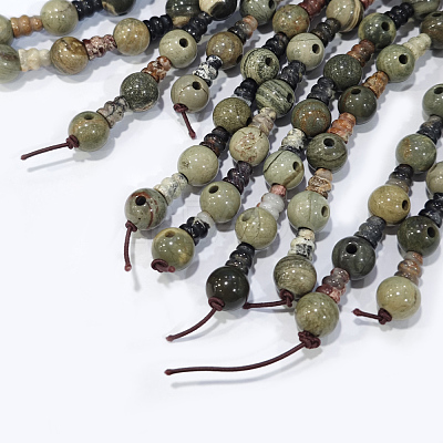 Natural Silver Leaf Jasper 3-Hole Guru Bead Strands G-K149-29-1