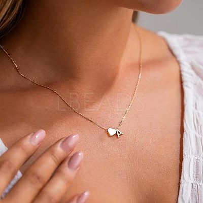 Simple Style Adjustable 316L Surgical Stainless Steel Heart and Initial Pendant Necklaces for Women WG95AEF-01-1