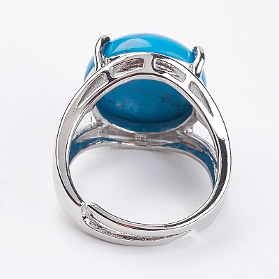 Adjustable Synthetic Turquoise Finger Rings RJEW-F075-01E-1