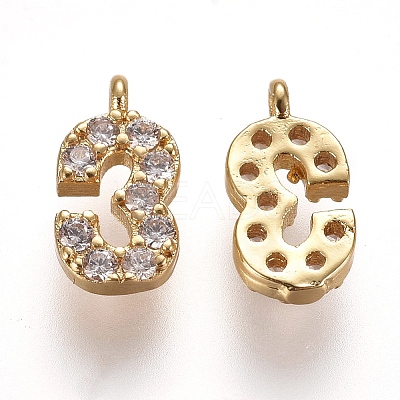 Brass Micro Pave Clear Cubic Zirconia Charms ZIRC-L075-60A-03G-1