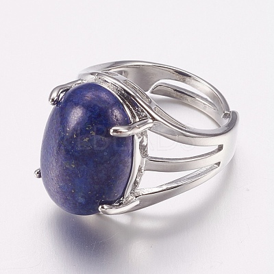Natural Dyed Lapis Lazuli Wide Band Finger Rings RJEW-K224-A15-1