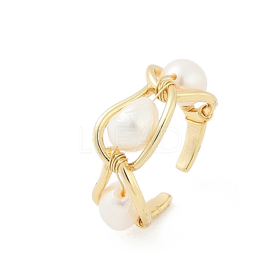 Brass Pearls Open Cuff Rings for Women KK-D301-04G-1