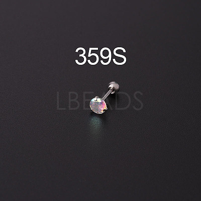 316L Surgical Stainless Steel Clear AB Cubic Zirconia Flat Round Cartilage Earrings WGE6C84-12-1