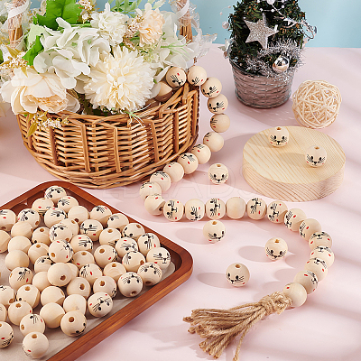 Printed Wood European Beads WOOD-WH0034-18-1