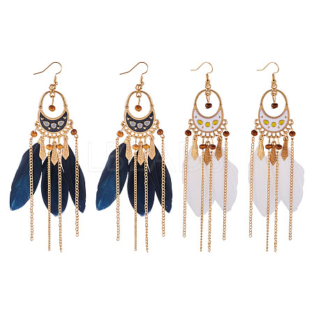 2Pairs 2 Colors Feather Chandelier Earrings EJEW-TA0001-81D-1