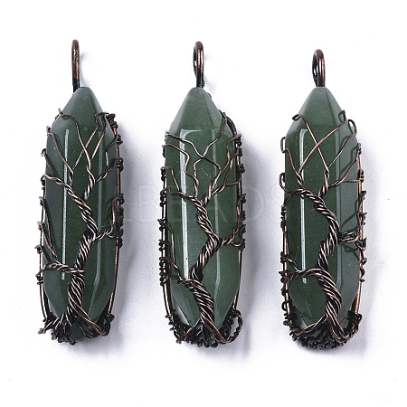 Natural Green Aventurine Big Wire Wrapped Pendants G-T133-R02D-1