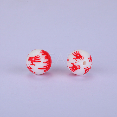 Printed Round with Palm Pattern Silicone Focal Beads SI-JX0056A-221-1