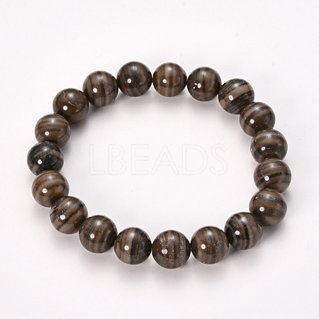 Natural Black Wood Lace Stone Beaded Stretch Bracelets BJEW-Q692-25-10mm-1