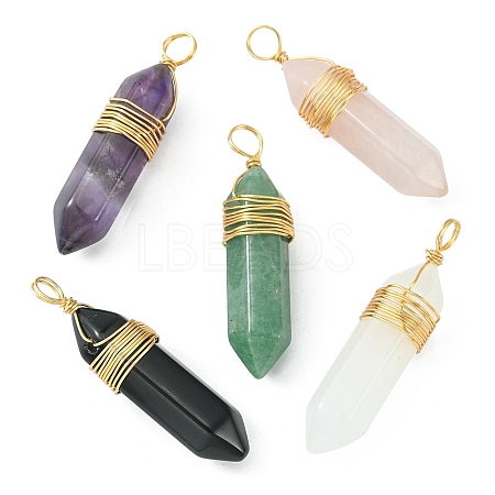 Natural Mixed Gemstone Copper Wire Wrapped Pointed Pendants PALLOY-JF02111-1