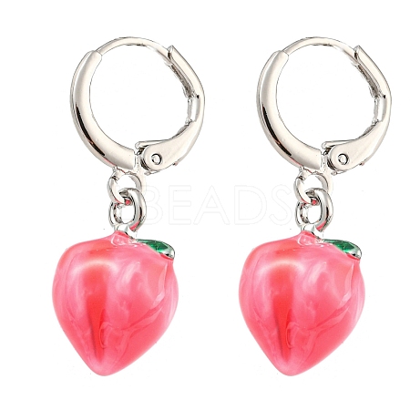 Fuchsia Peach Glass Dangle Leverback Earrings EJEW-P260-01P-1