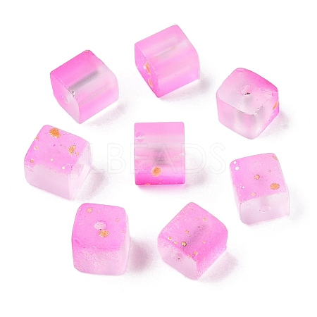 Frosted Glass Beads with Golden Glitter Powder LS-DGLA-NH001-8mm-01H-1