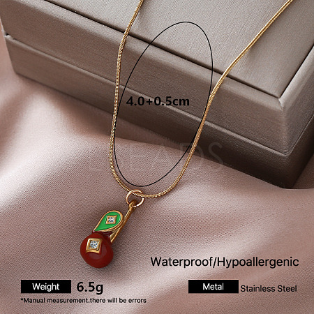 Vintage Retro 304 Stainless Steel Enamel Cherry Pendant Necklaces for Women TT8983-2-1