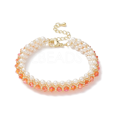 Glass Imitation Pearl & Bicone Beaded Bracelets BJEW-MZ00035-01-1