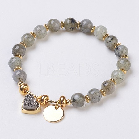 Natural Labradorite Beads Stretch Bracelets BJEW-I261-01D-1