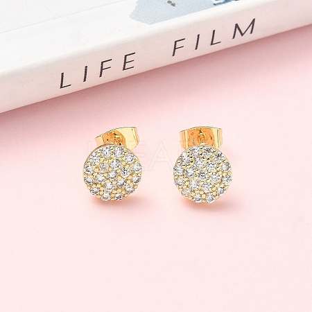Round Brass Micro Pave Clear Cubic Zirconia Stud Earrings EJEW-Z144-15G-1