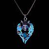 Luminous Glow In The Dark Enamel Wolf Pendant Necklace with Synthetic Turquoise Beaded LUMI-PW0006-66A-1