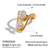 Irregular 304 Stainless Steel Pave Clear Cubic Zirconia Cuff Open Rings for Women MO3705-6-1